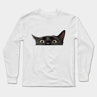 funny black cat hiding Long Sleeve T-Shirt